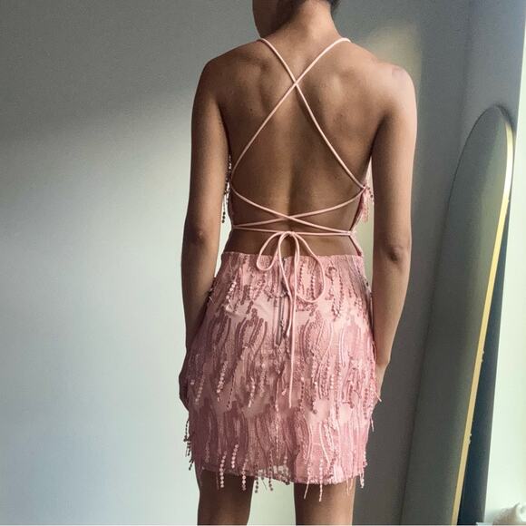 Lulus Blush Pink Fringe Mini Dress Size M - Picture 3 of 8
